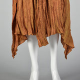 2000s Issey Miyake Iridescent Orange Pleated Skirt with Asymmetric Hem