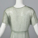 1930s Sheer Blue Silk Dress with Geometric Print