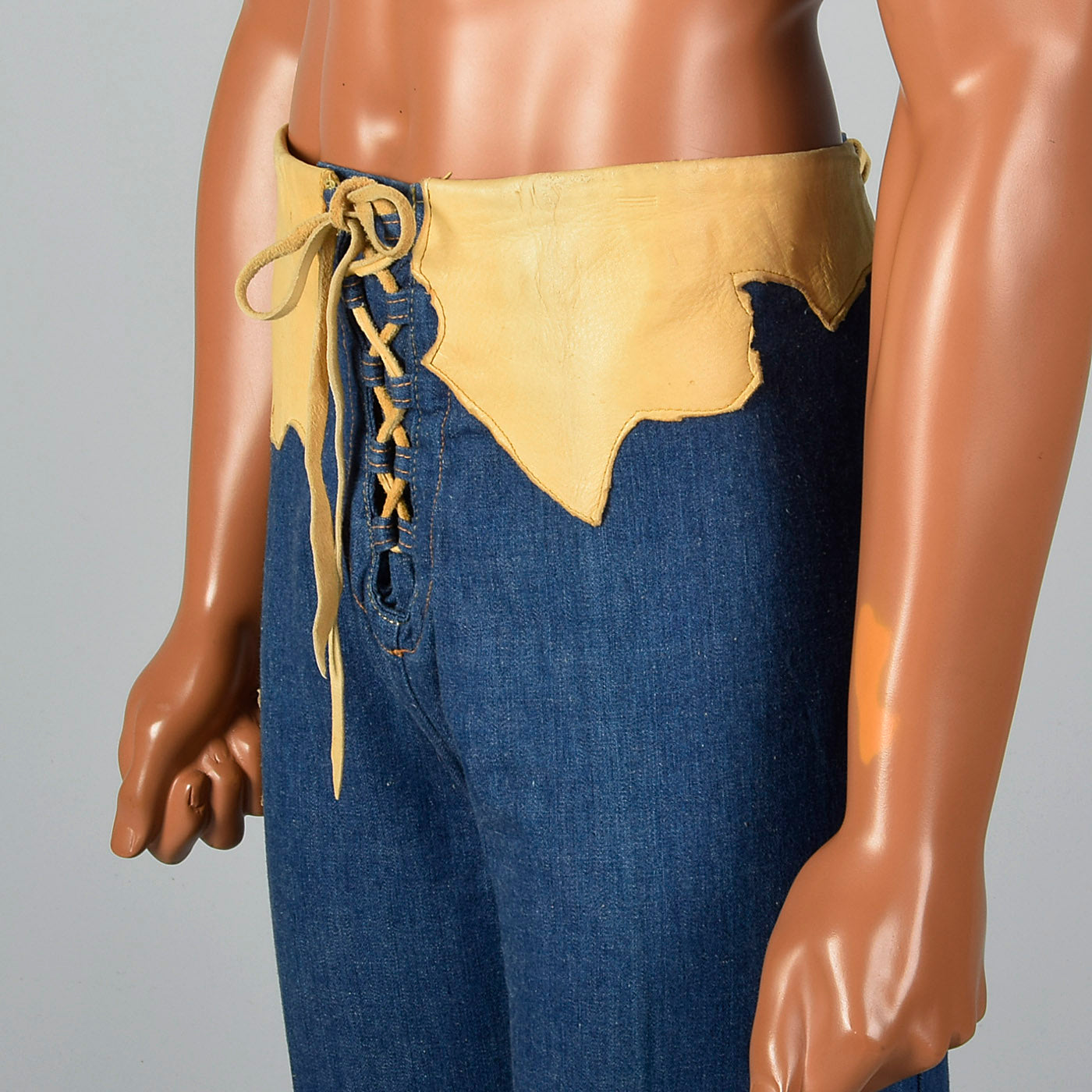 1970s Mens Bell Bottom Jeans with Lace Up Waist