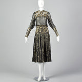 Small Marc Vaughan 1970s Sheer Black and Metallic Gold Dress