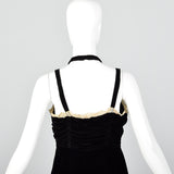 1940s Black Velvet Halter Dress with Ruched Bodice