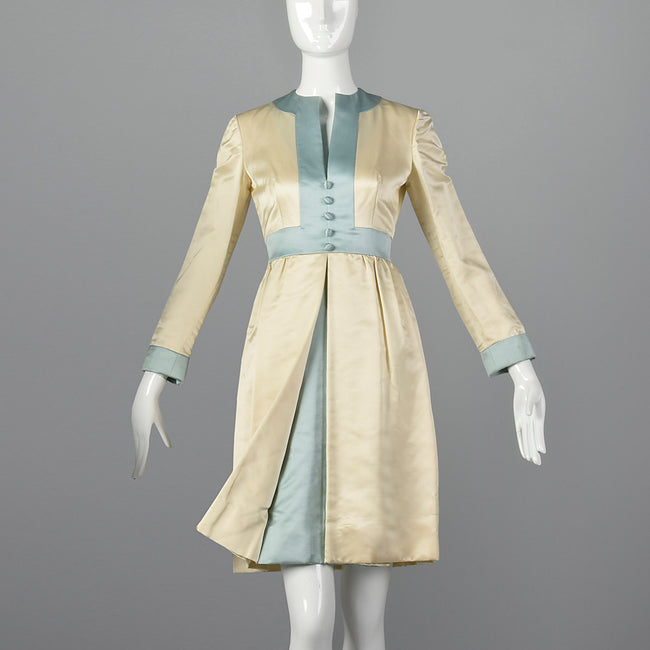 1960s Teal Traina Satin Dress