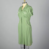 1950s Green Rayon Day Dress