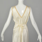 Small 1930s Bridal Nightgown Satin Lingerie Lace Tie Back Waist
