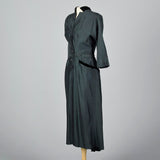 1950s Green and Black Sharksin Dress with Black Velvet Trim