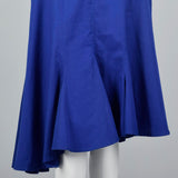 1980s Thierry Mugler Royal Blue Cotton Summer Dress with Asymmetric Hem