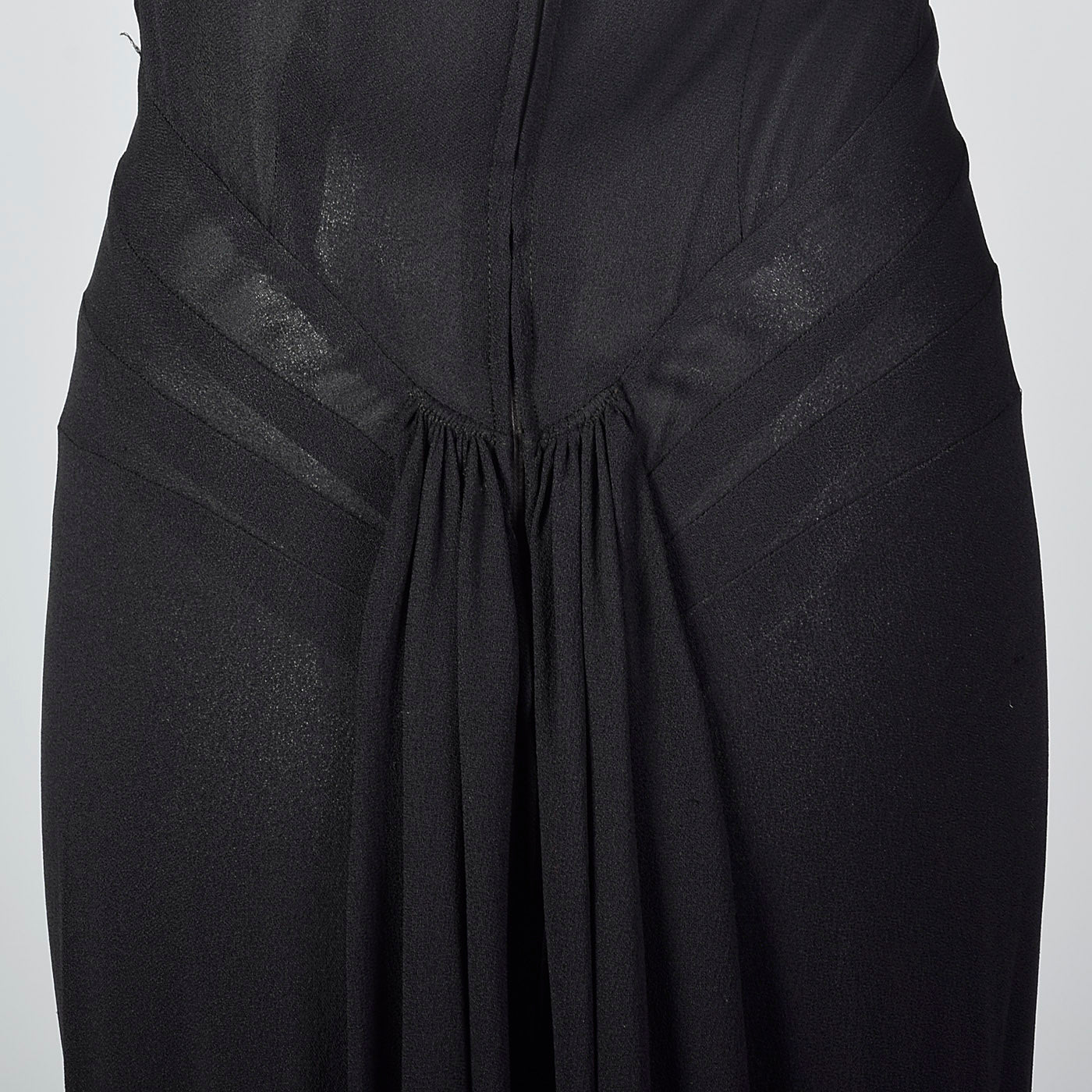 1940s Black Crepe Evening Dress with Train, Very Morticia