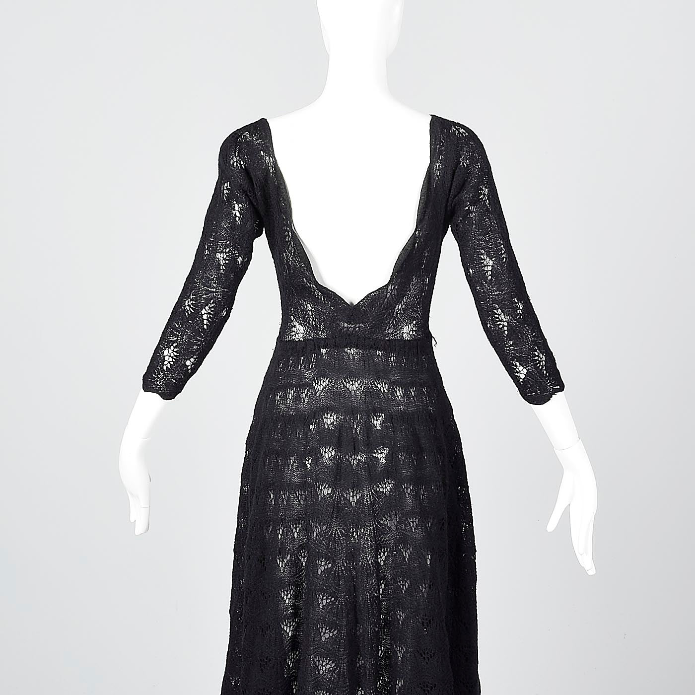 1950s Sexy Black Crochet Cocktail Dress with Full Skirt