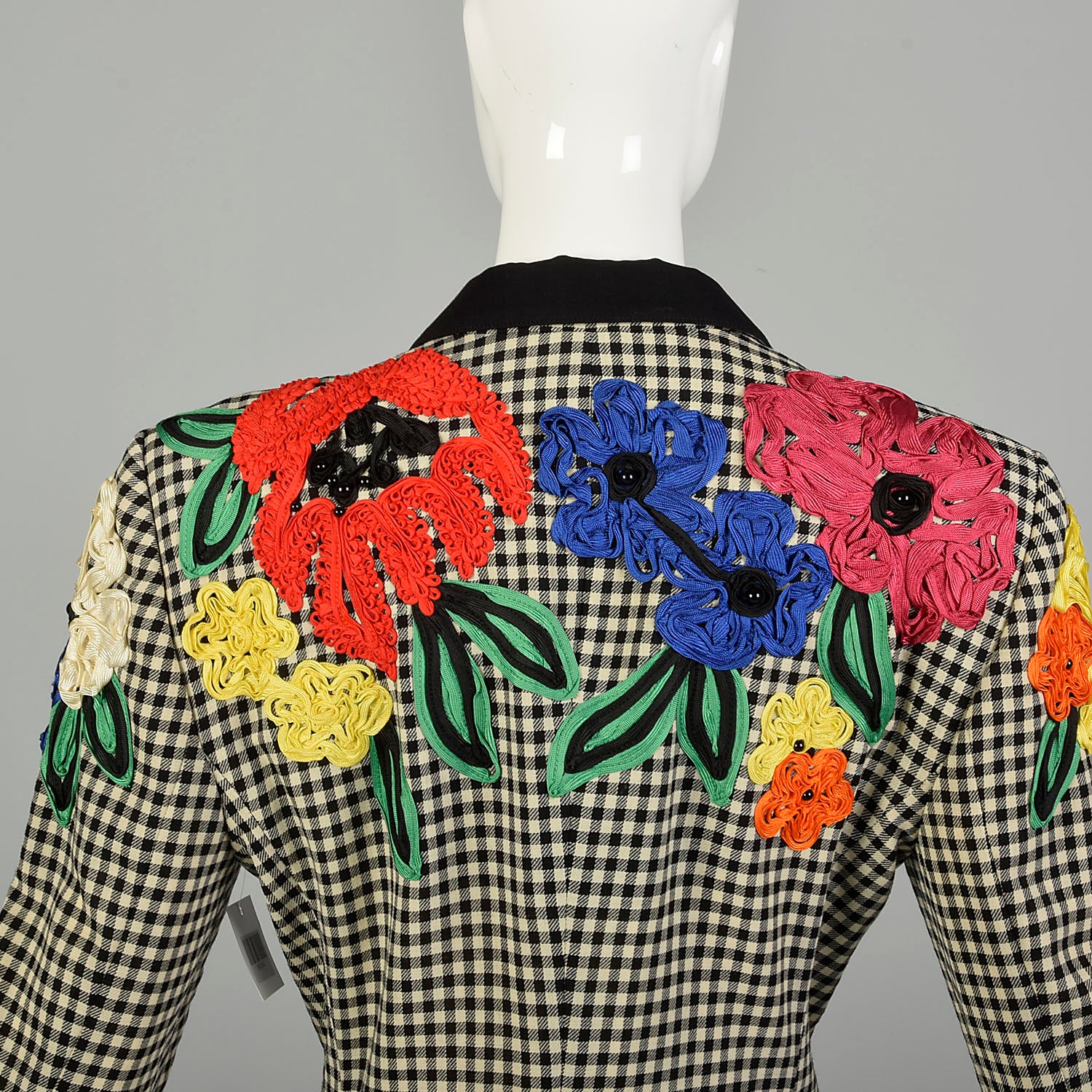 Medium 1980s Escada Blazer Gingham Novelty Flower Soutache Jacket