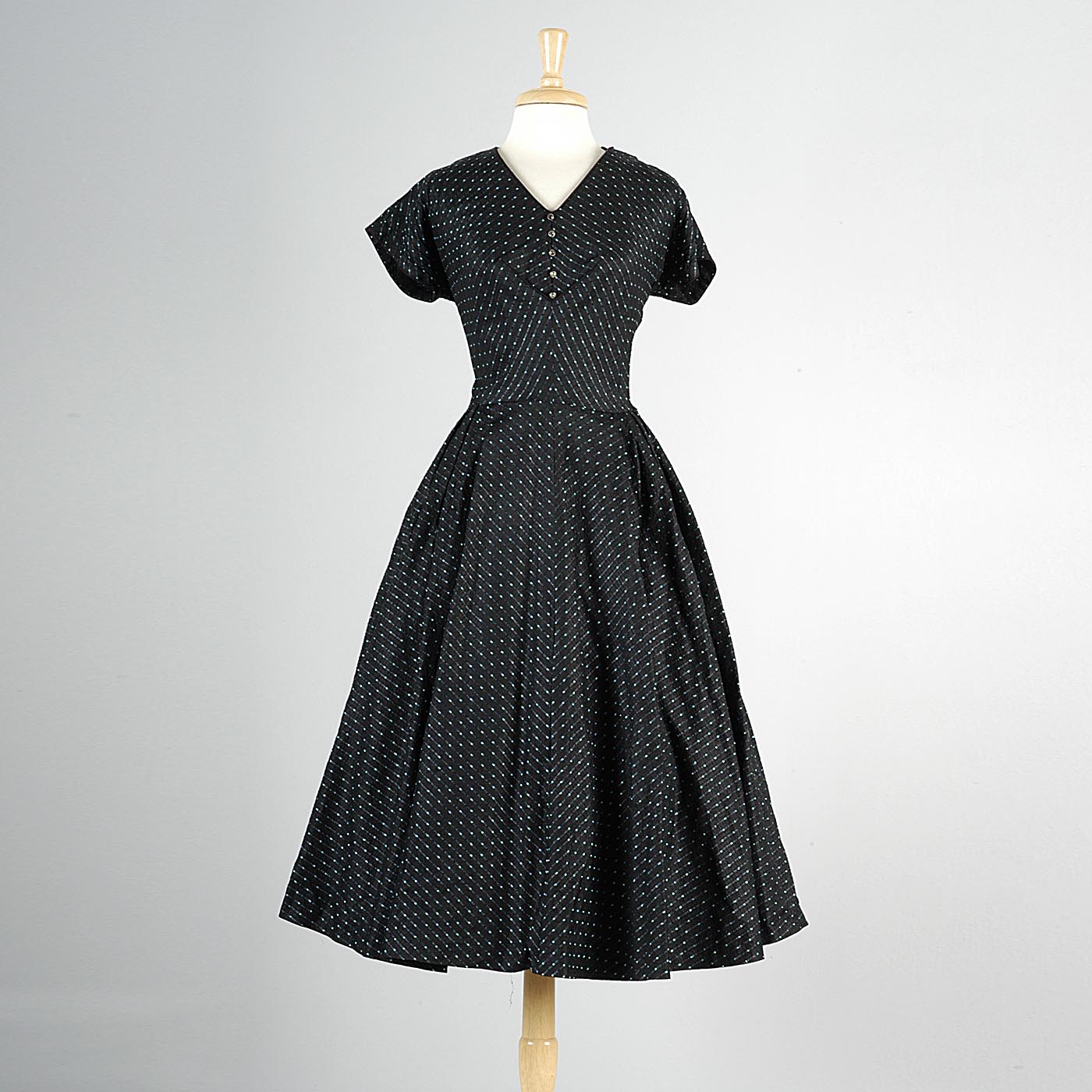 1950s Black Fit and Flare Party Dress