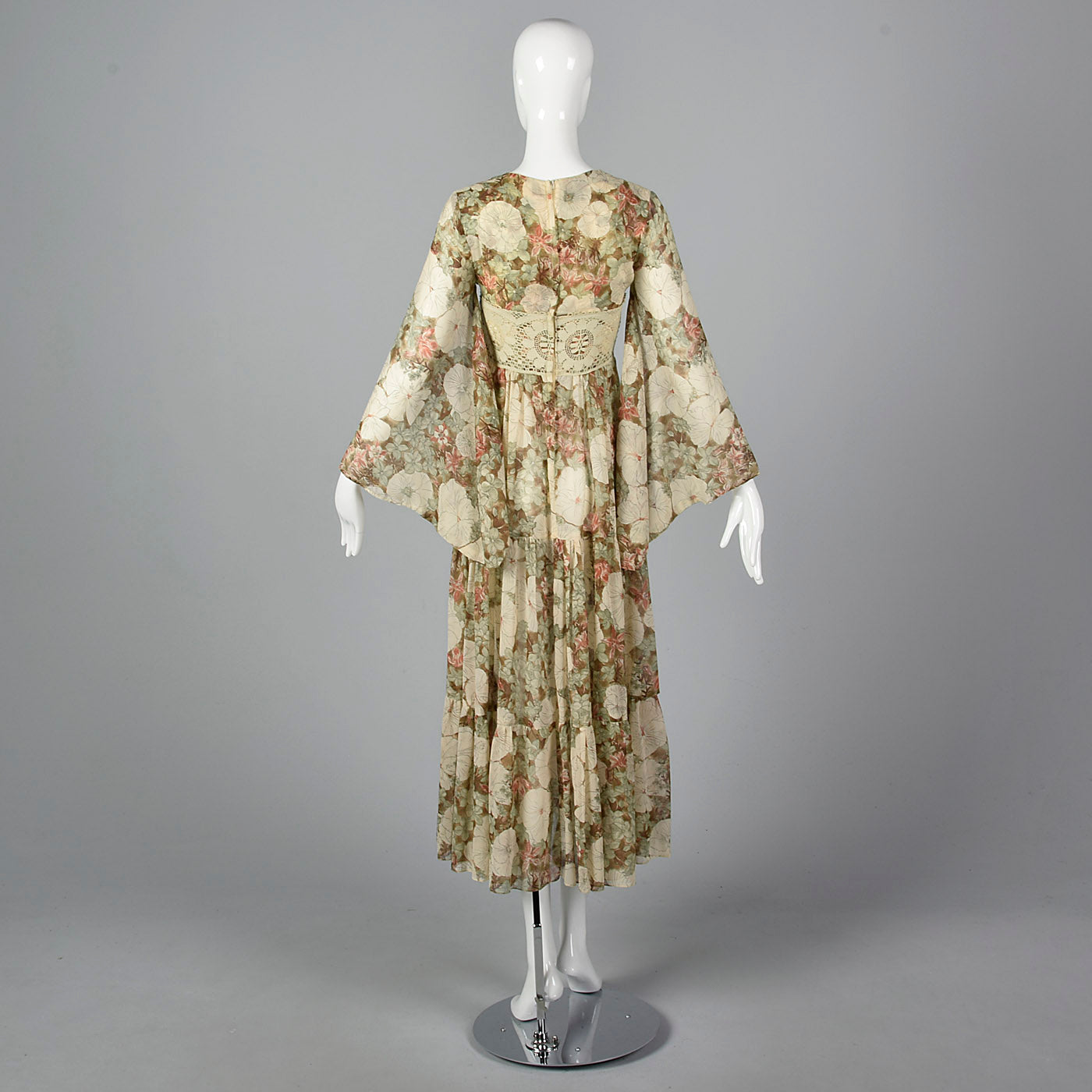 1970s Gunne Sax Brown Floral Maxi Dress