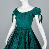 1950s Flocked Polkadot Party Dress