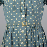 1950s Blue Polka Dot Day Dress