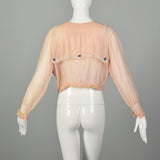Large 1910s Edwardian Silk Blouse Pink Beaded Sailor Collar Long Sleeve