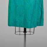 XS 1960s Blue Green Brocade Cocktail Dress Sleeveless Jewel Tone V-Neck Party Dress