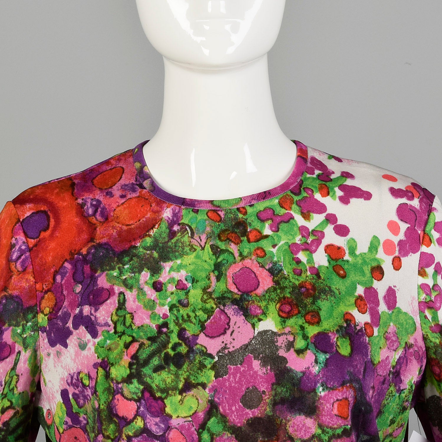 XL 1970s Goldworm Knit Dress Long Sleeve with Floral Print