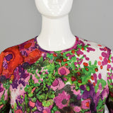 XL 1970s Goldworm Knit Dress Long Sleeve with Floral Print
