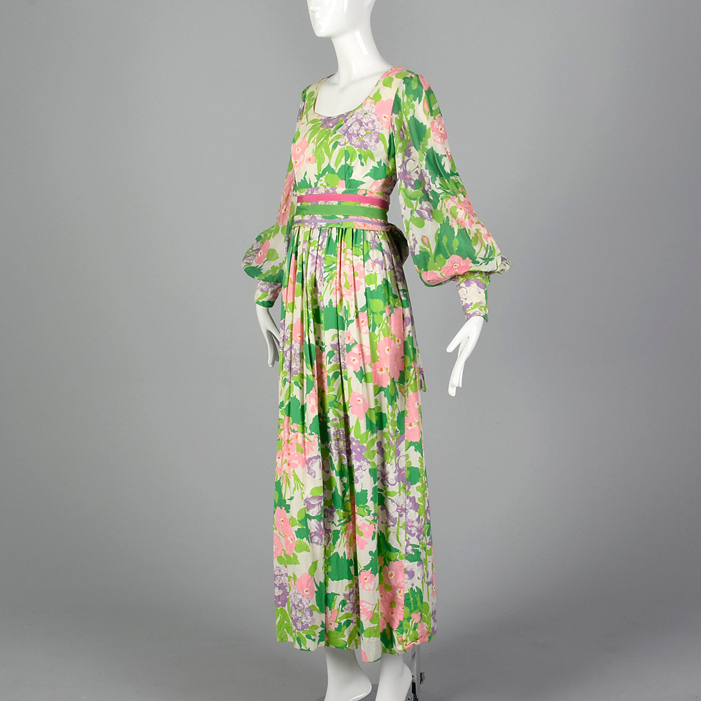 1970s Floral Maxi Dress with Bishop Sleeves