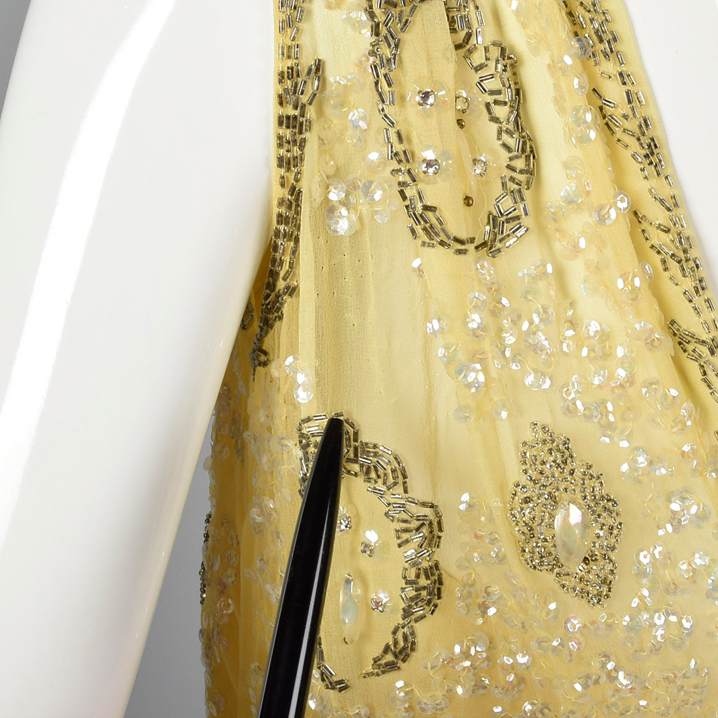 1960s Yellow Chiffon Beaded Dress