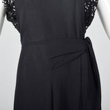 1940s Black Rayon Dress with Sequin Sleeves