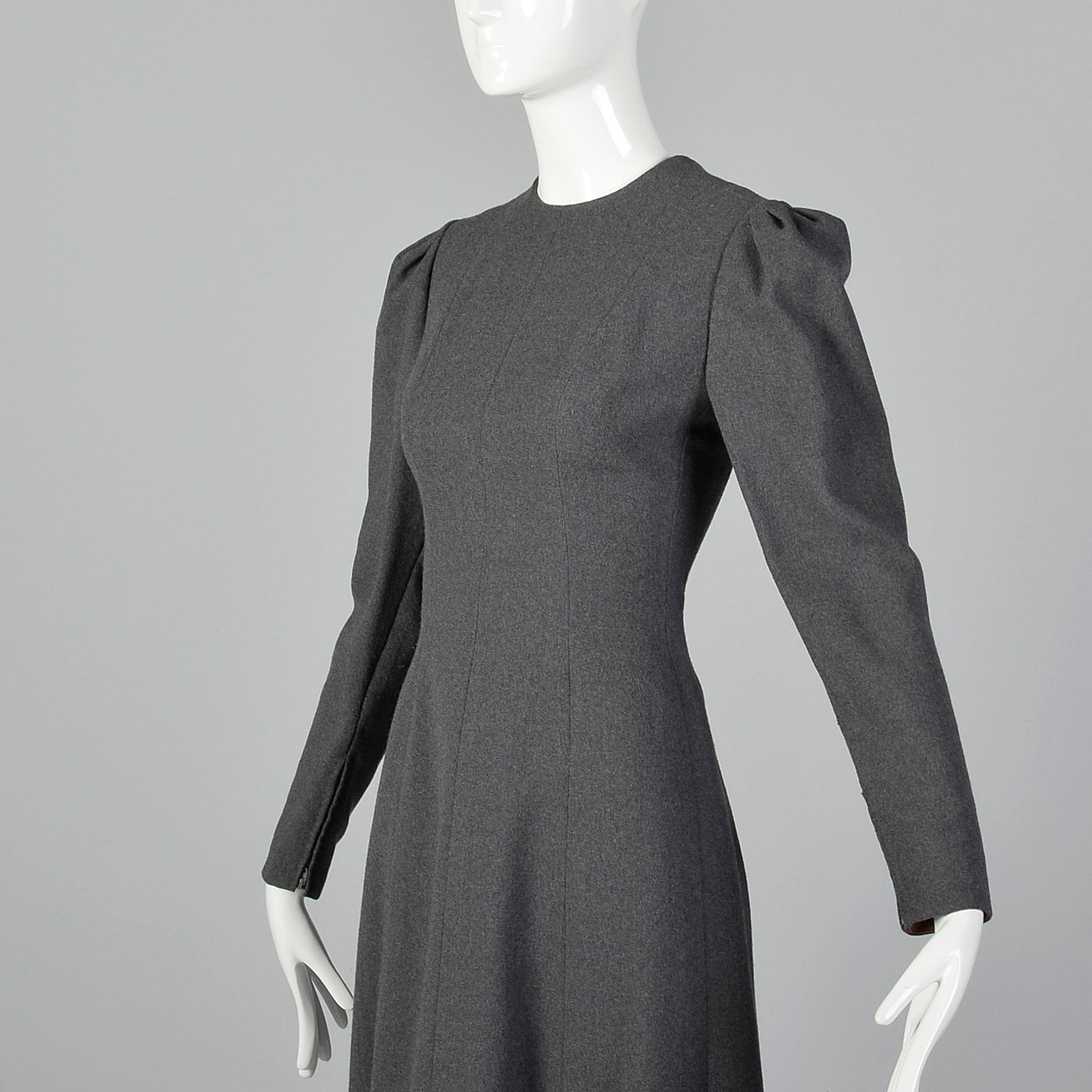 1970s Pauline Trigere Gray Wool Crepe Dress