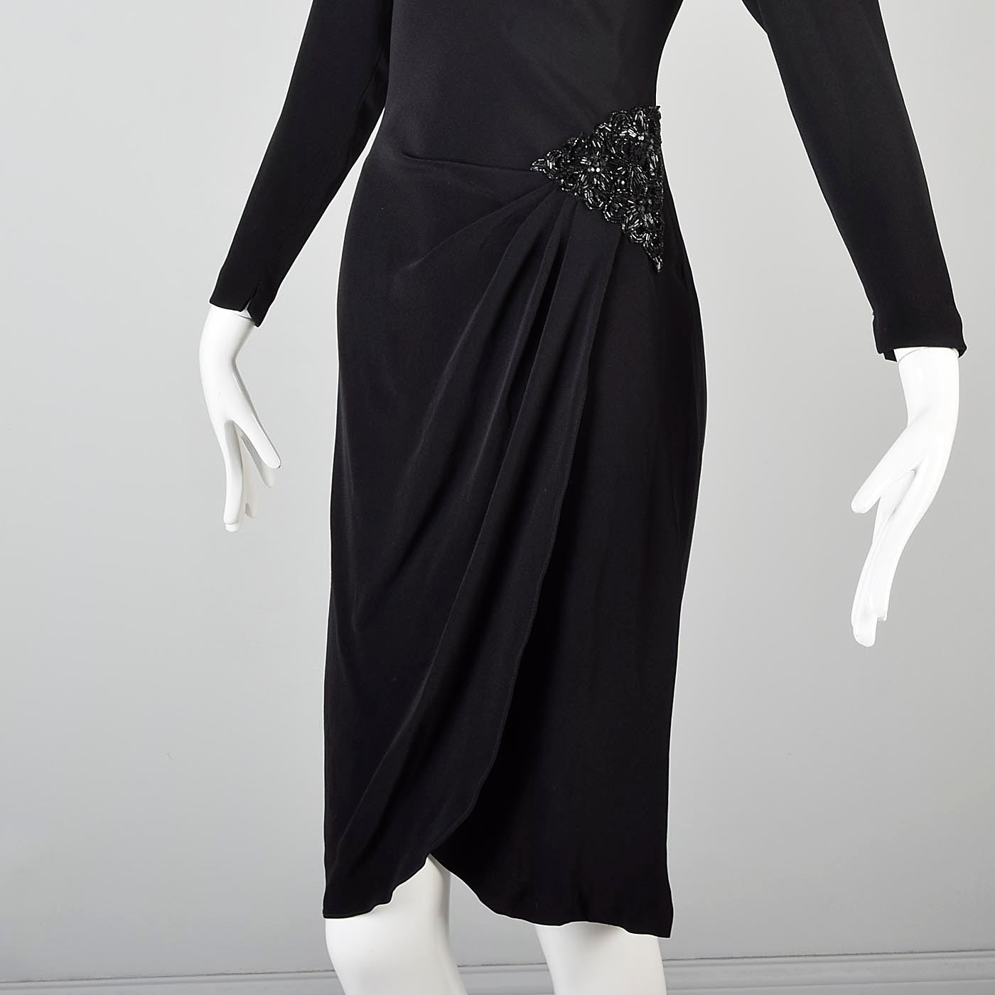 1980s Saks Fifth Avenue Deco Revival Little Black Dress Blade Runner Style