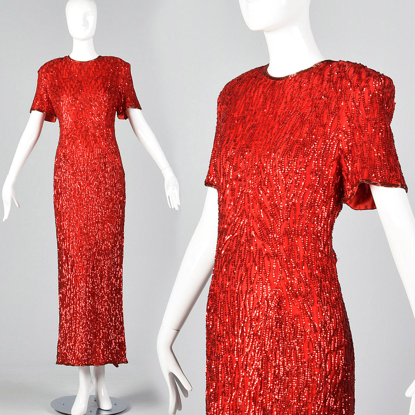 1980s Red Sequin Party Dress