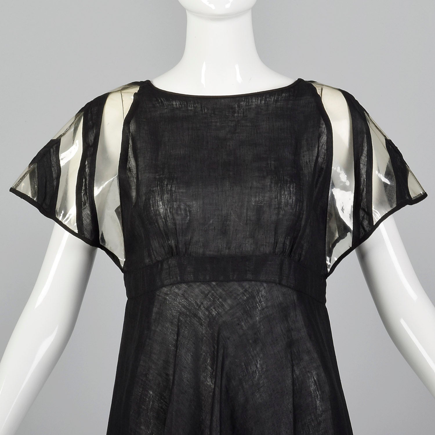 Fendi Linen Dress with Vinyl Sleeves & Split Skirt Fendi Linen Dress with Vinyl Sleeves & Split Skirt