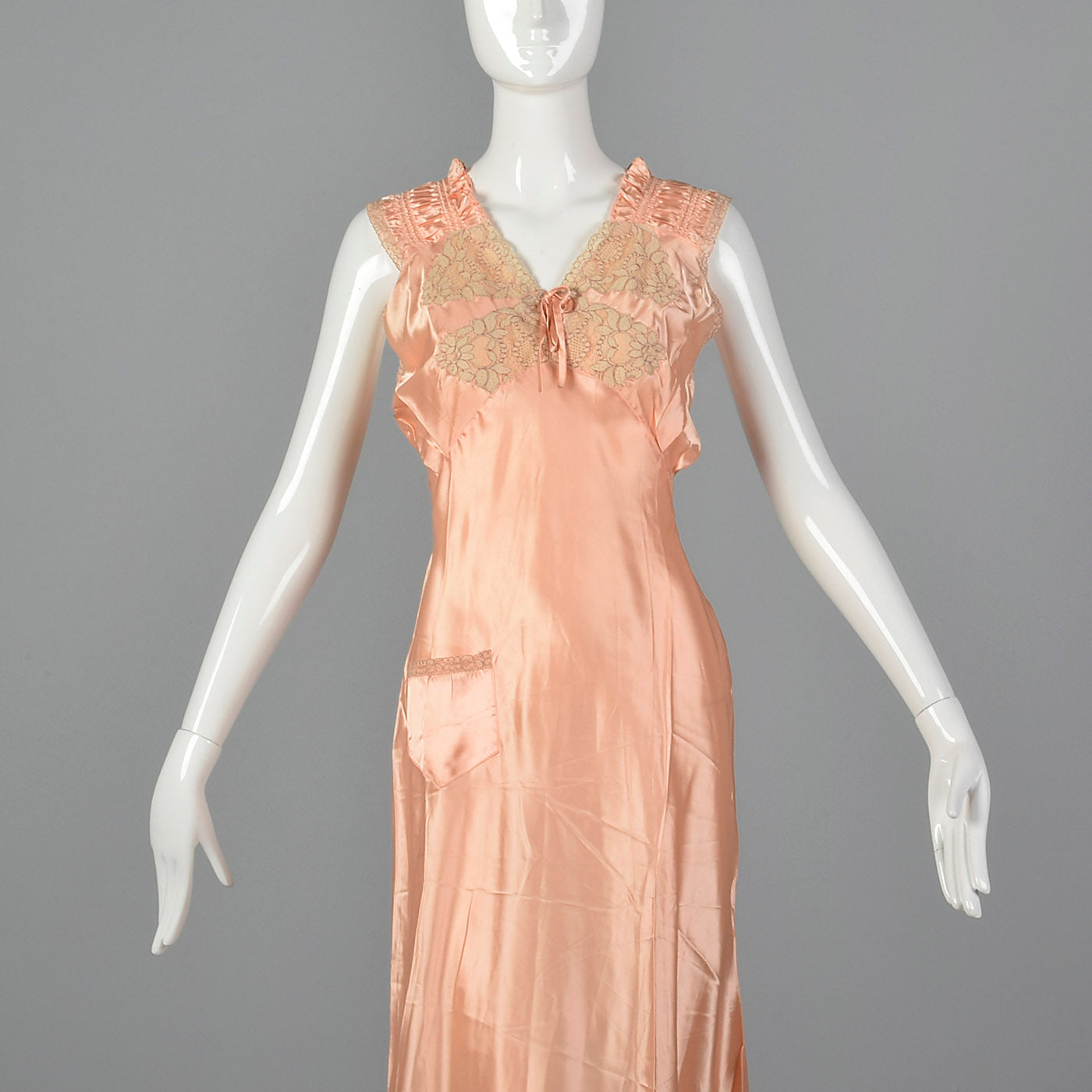 1930s Pink Satin Nightgown with Front Pocket