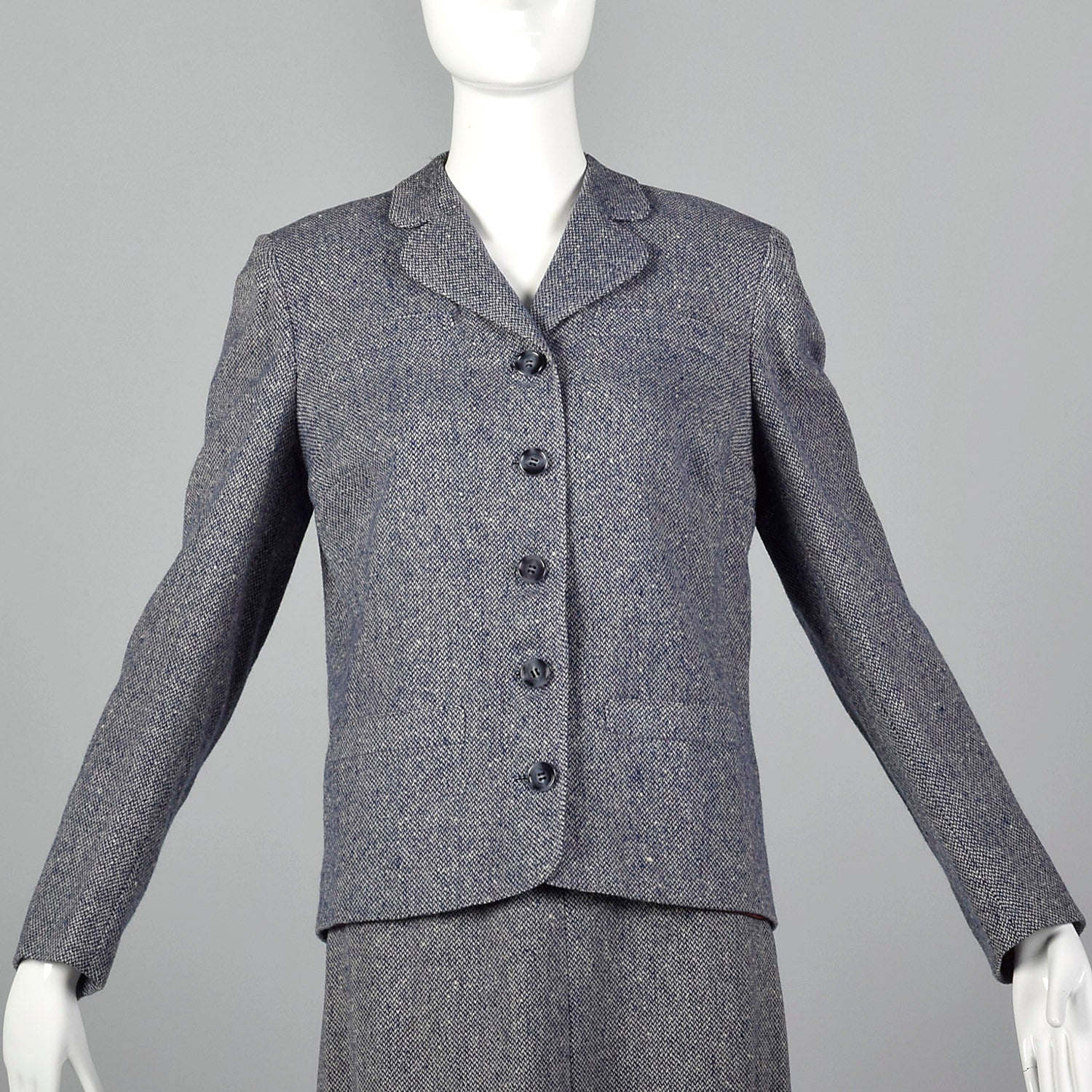 1960s Blue and White Wool Tweed Skirt Suit