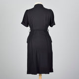 1950s Black Rayon Day Dress with Peplum Waist