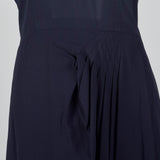 1950s Blue Rayon Dress with Lace Illusion Neckline