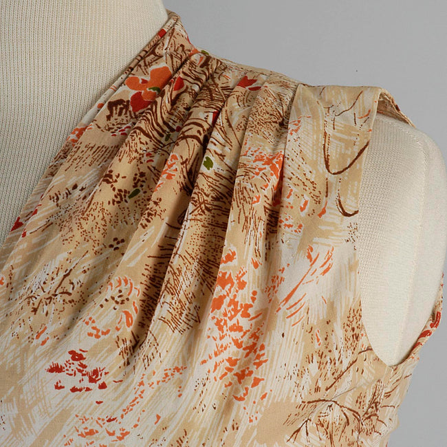 1950s Cotton Day Dress with V-Neck and Pleated Shoulders