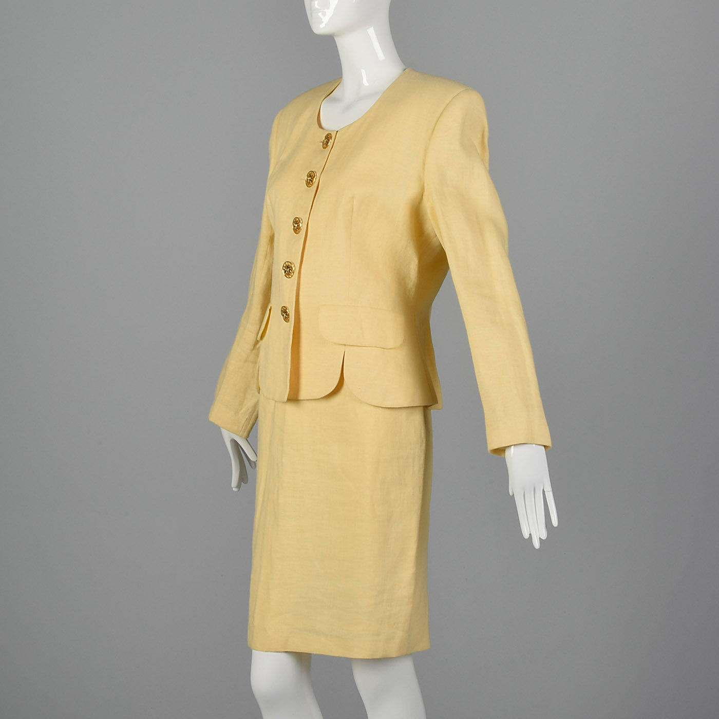 1990s Moschino Cheap & Chic Yellow Linen Skirt Suit