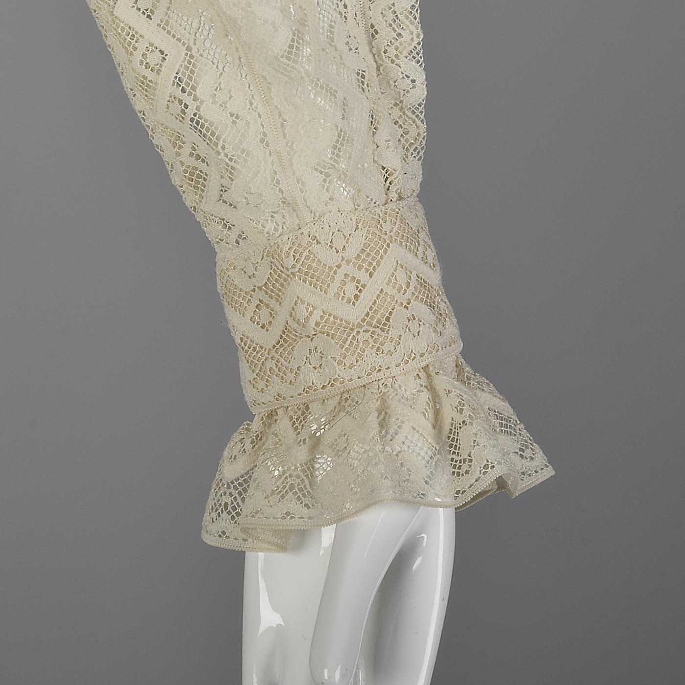 1970s Lace Blouse with Tuxedo Ruffle Front