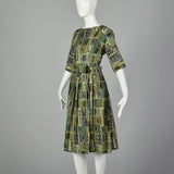 Medium 1950s Green Wild West Novelty Print Day Dress