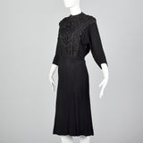 1940s Black Dress with Three Dimensional Applique and Soutache