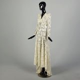 Small 1930s Wedding Dress Lace Sheer Formal Long Sleeve Evening Bridal Gown