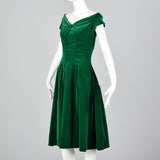 1950s Green Velvet Off Shoulder Party Dress