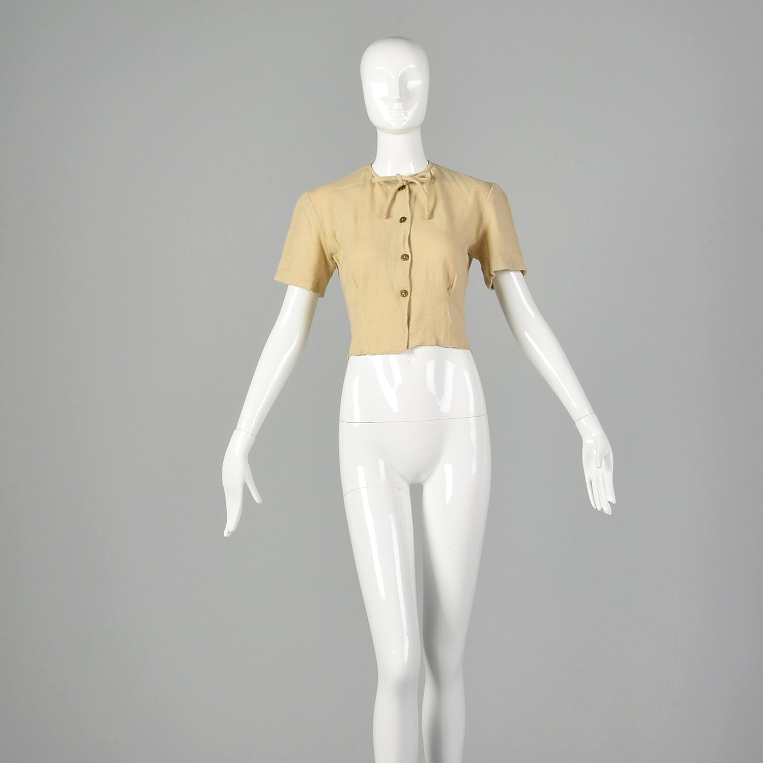 Lampl 1930s Short Sleeve Cream Cardigan Sweater