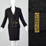 Small Chanel 1980s Black Boucle Skirt Suit