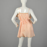 XL 1920s Step In Pink Silk Slip with Tieback Waist