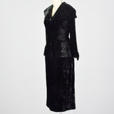 1950s Black Crushed Velvet Skirt Suit