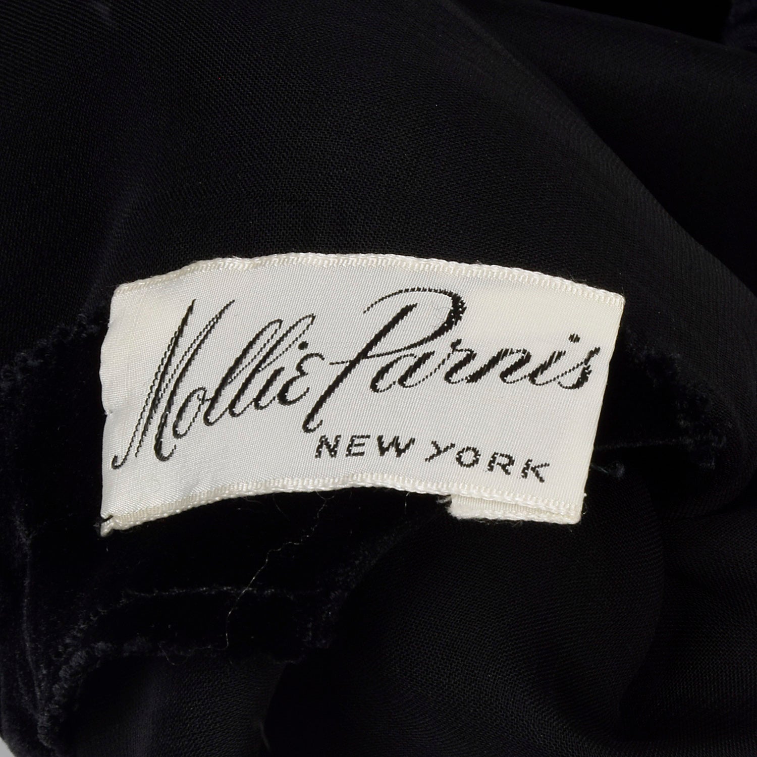 1950s Medium Mollie Parnis Dress Black Velvet Evening Gown Silk Satin Long Sleeve
