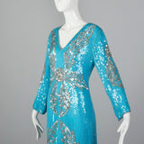 Medium 1970s India Blue Silk Sequin Cocktail Dress