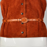 Small 1970s Anne Klein Rust Suede LeatherJacket Boho Autumn Outerwear with Snap Front