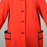 Large 1960s Coat Mod Red Canvas Faux Fur Lined Lightweight Winter Overcoat