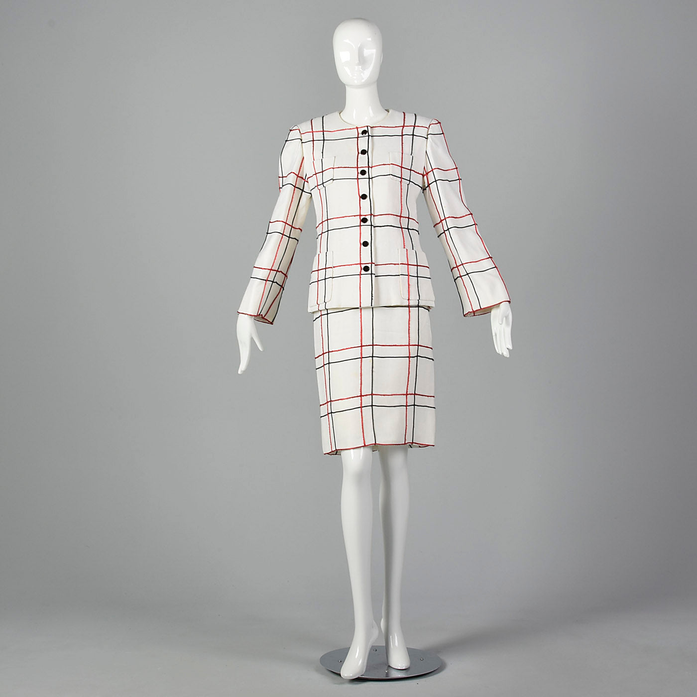 Small 1980s Michael Novarese Skirt Suit Windowpane Check