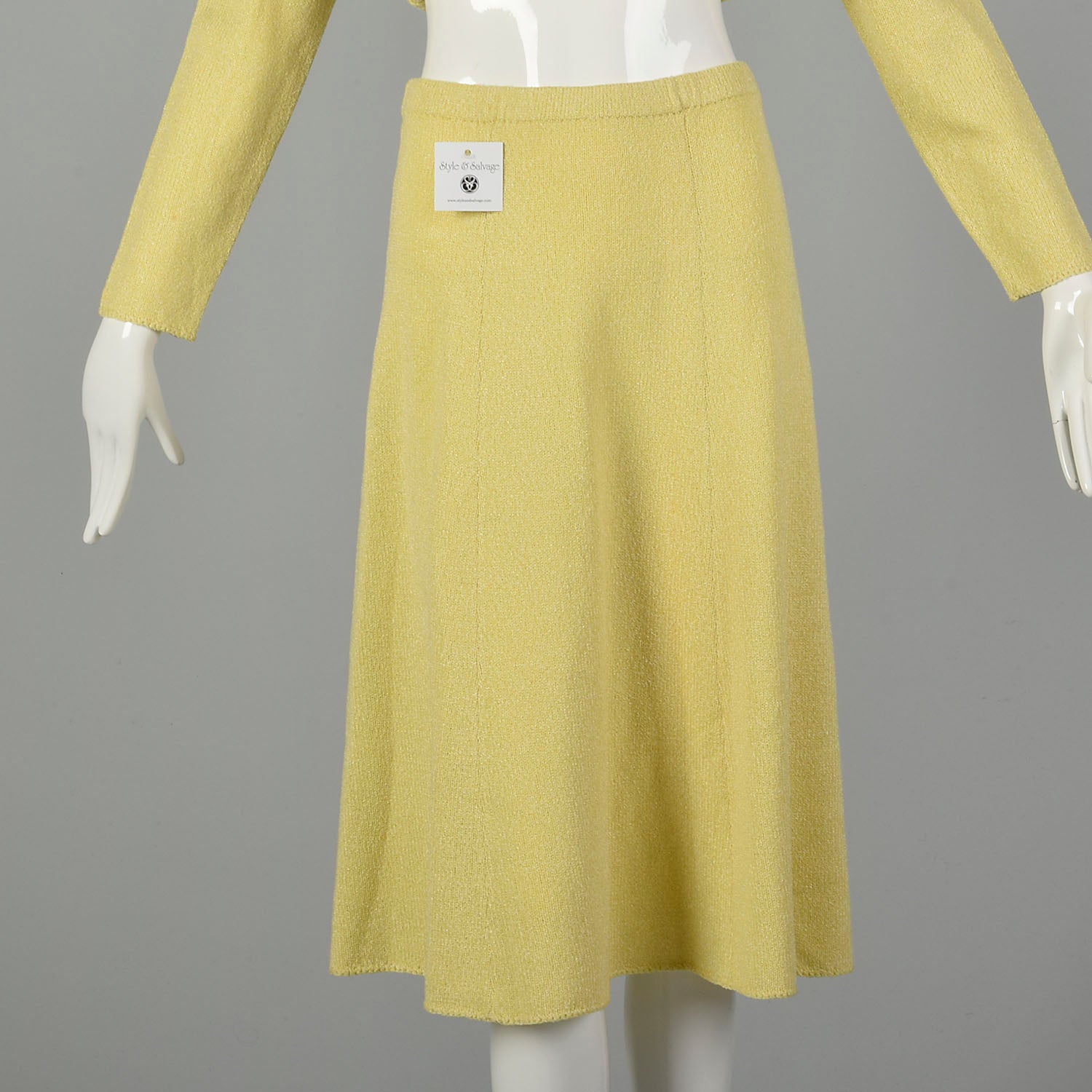 Small 1970s Novelty Horse Knit Outfit Long Sleeve Yellow Top Skirt Separates