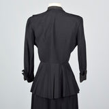 1940s Black Rayon Skirt Suit with Faille Trim